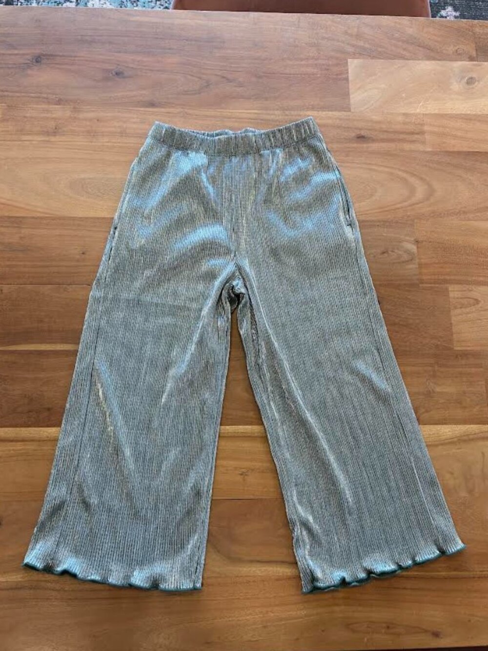 Hanna Andersson- Kids wide-leg metallic ribbed pants- Green